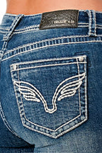 Wing Simple Stitches Mid Rise  Bootcut Jeans Grace in LA - Denim