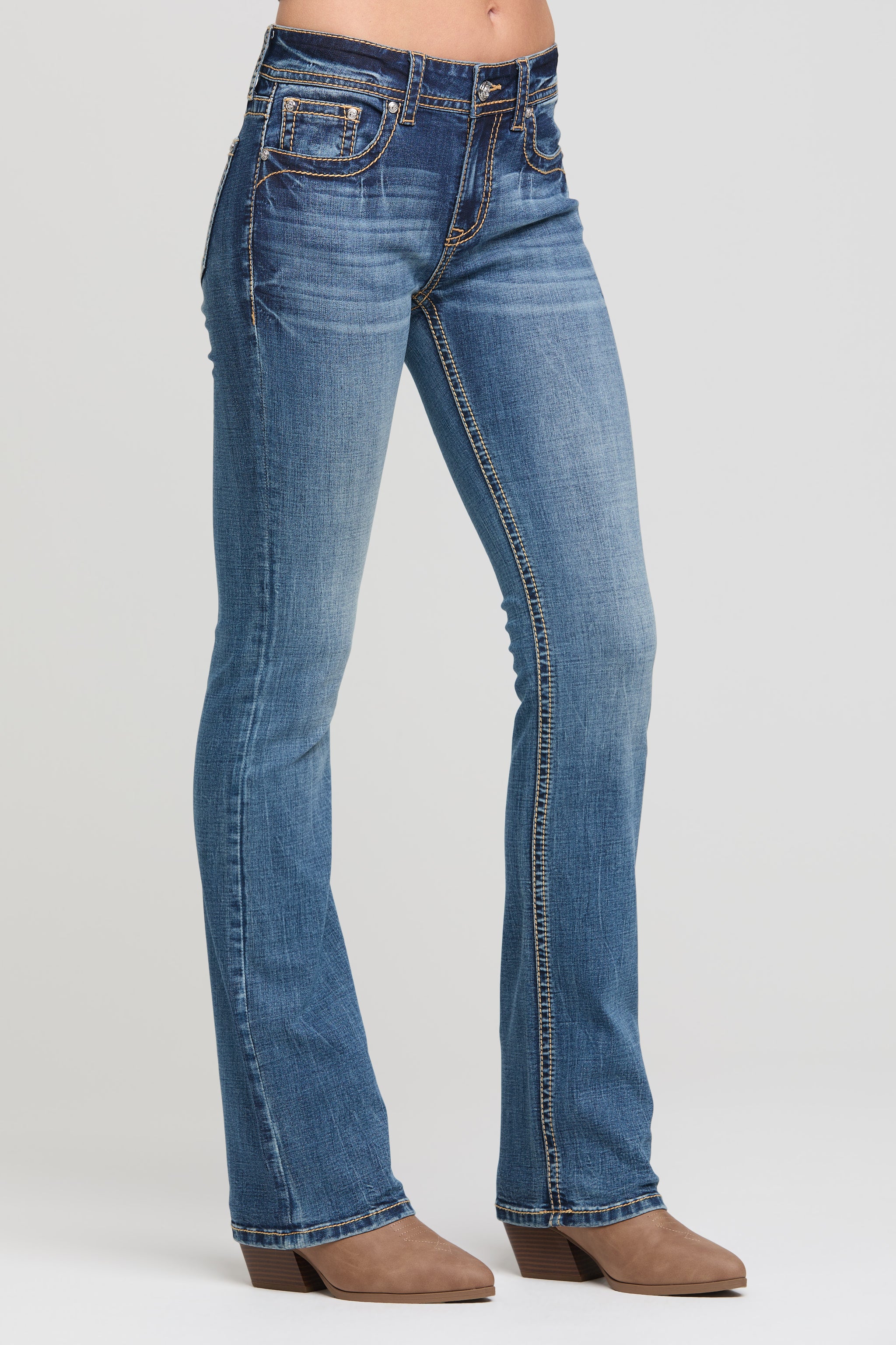 Grace in LA bootcut jeans full rear view with classic five-pocket design on medium wash denim