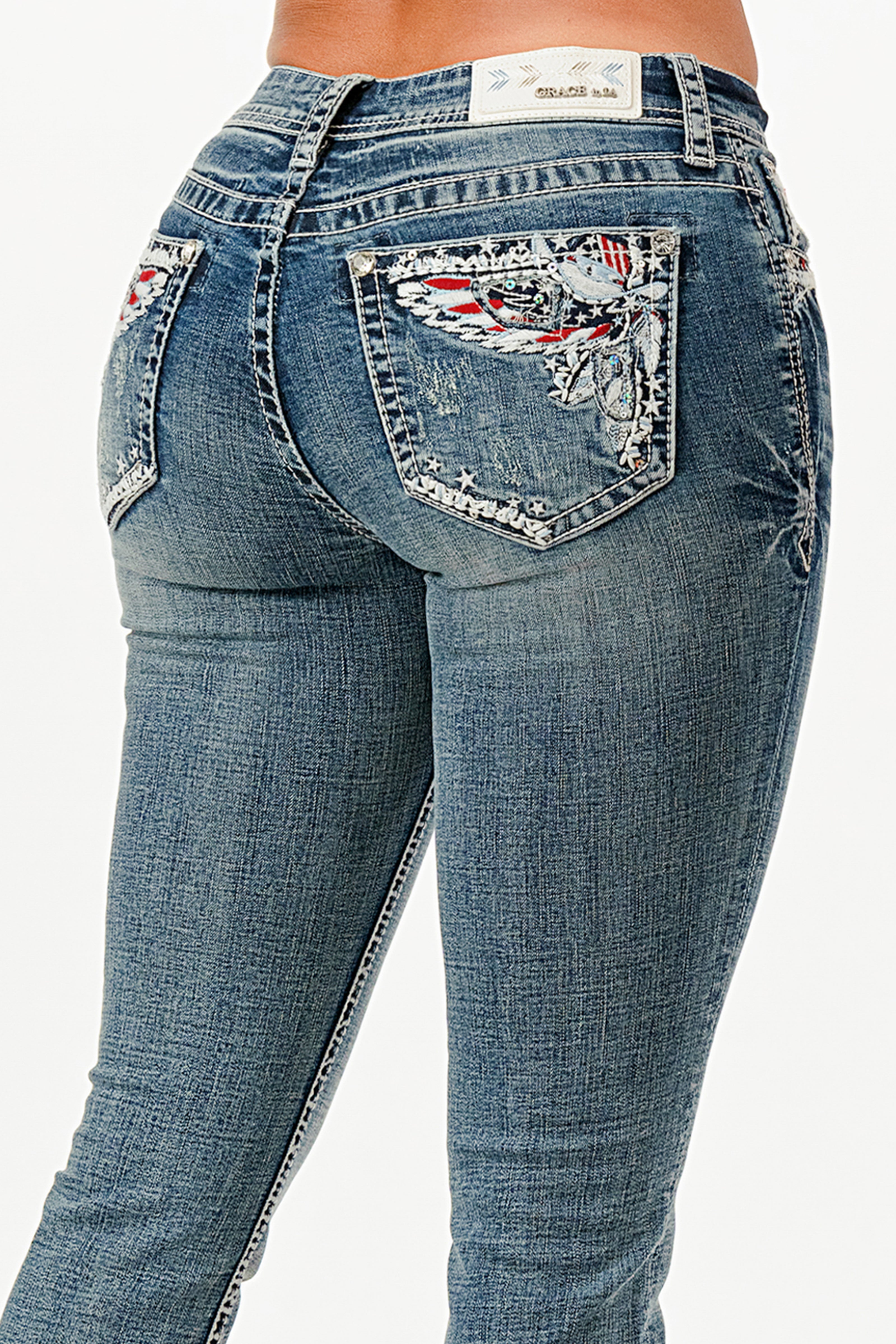 Americana Wing Modify Mid Rise Bootcut Embroidered Jeans