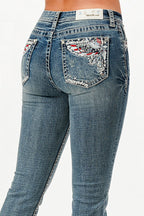 Americana Wing Modify Mid Rise Bootcut Embroidered Jeans Grace in LA