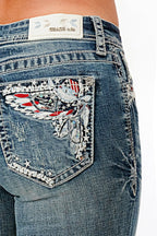 Americana Wing Modify Mid Rise Bootcut Embroidered Jeans Grace in LA