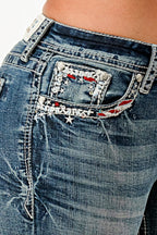 Americana Wing Modify Mid Rise Bootcut Embroidered Jeans Grace in LA