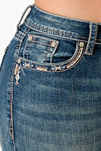 Steer Head Tan Stiches Mid Rise Bootcut Embroidered Jeans Grace in LA