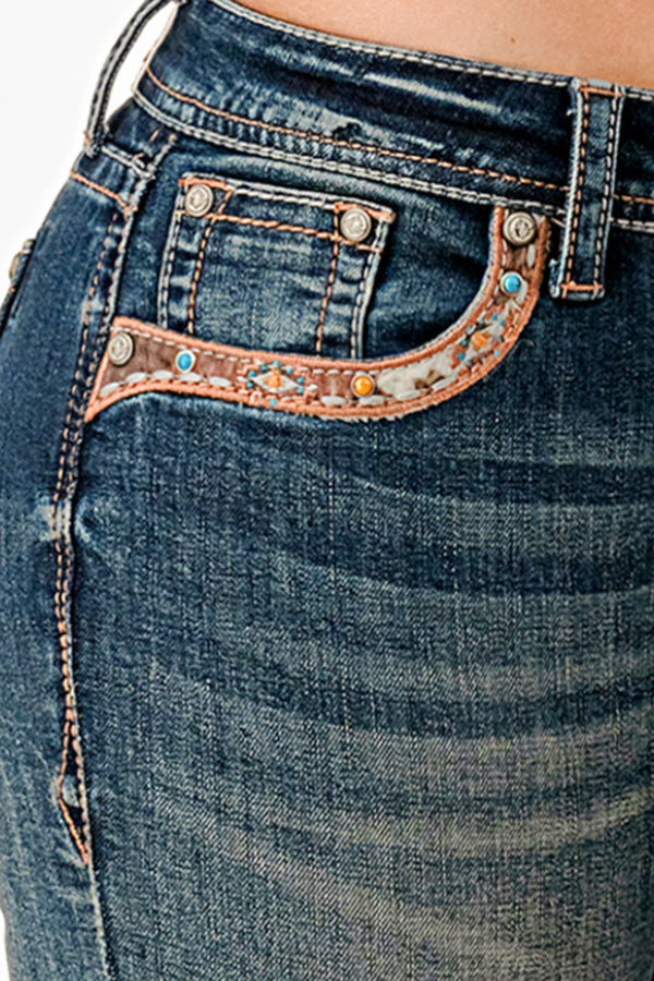 Horse/Horse Shoe Mid Rise Bootcut Embroidered Jeans