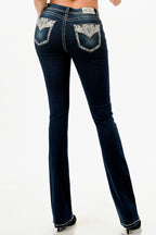 Silver Western Heart Embroidered Pocket Jeans