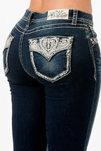 Silver Western Heart Embroidered Jeans 
