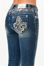 Flu De Lee Yoke Embroidery Mid Rise Bootcut Embroidered Jeans Grace in LA