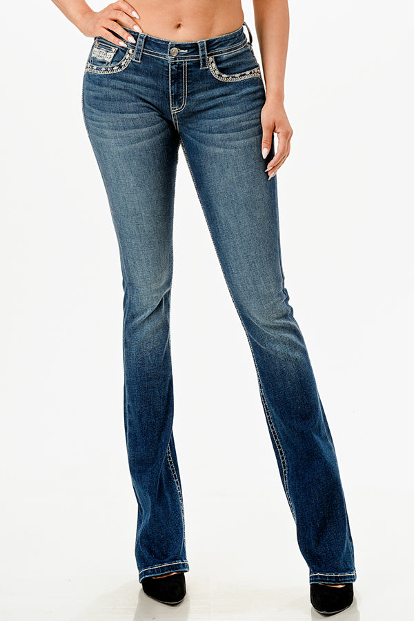 Buckle /Steer Head Modify Mid Rise Embellished Bootcut Jeans