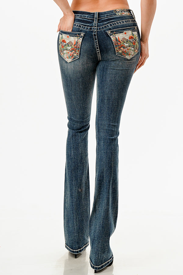 Mountain Valley Embroidered Mid Rise Bootcut Jeans