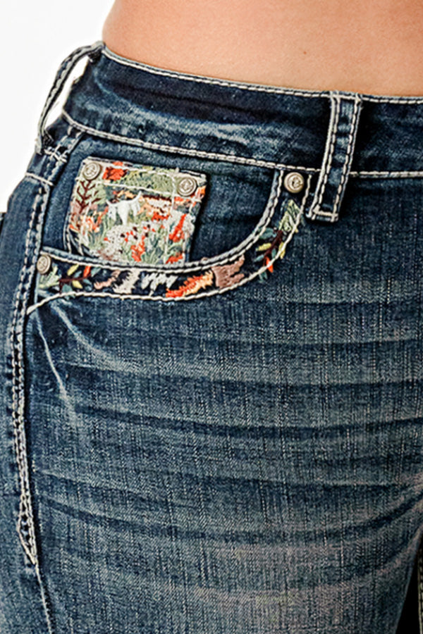 Mountain Valley Embroidered Mid Rise Bootcut Jeans