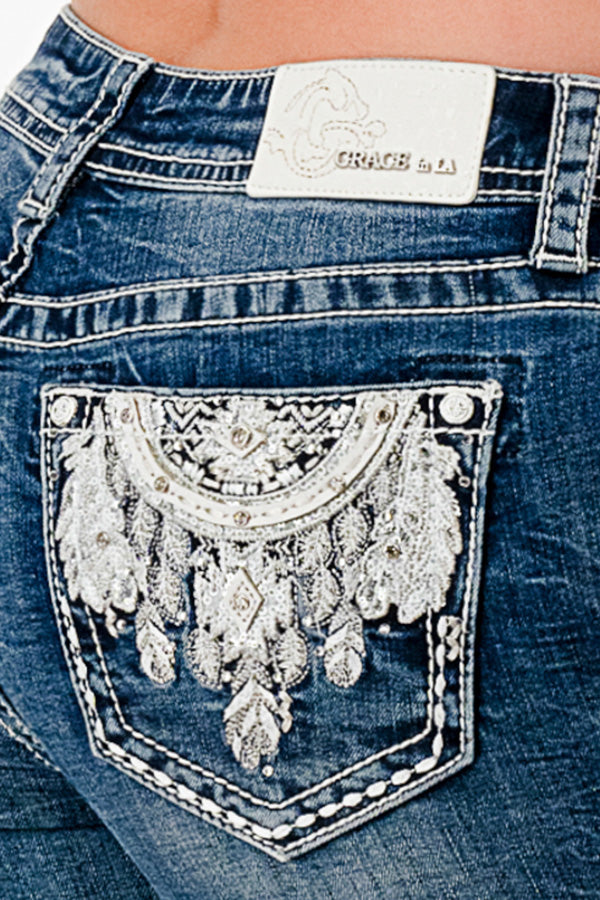 Feather Modify Mid Rise Embellished Women's Bootcut Jeans