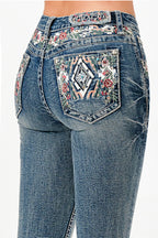 Western Flowers Rhinestone Embellished Jeans