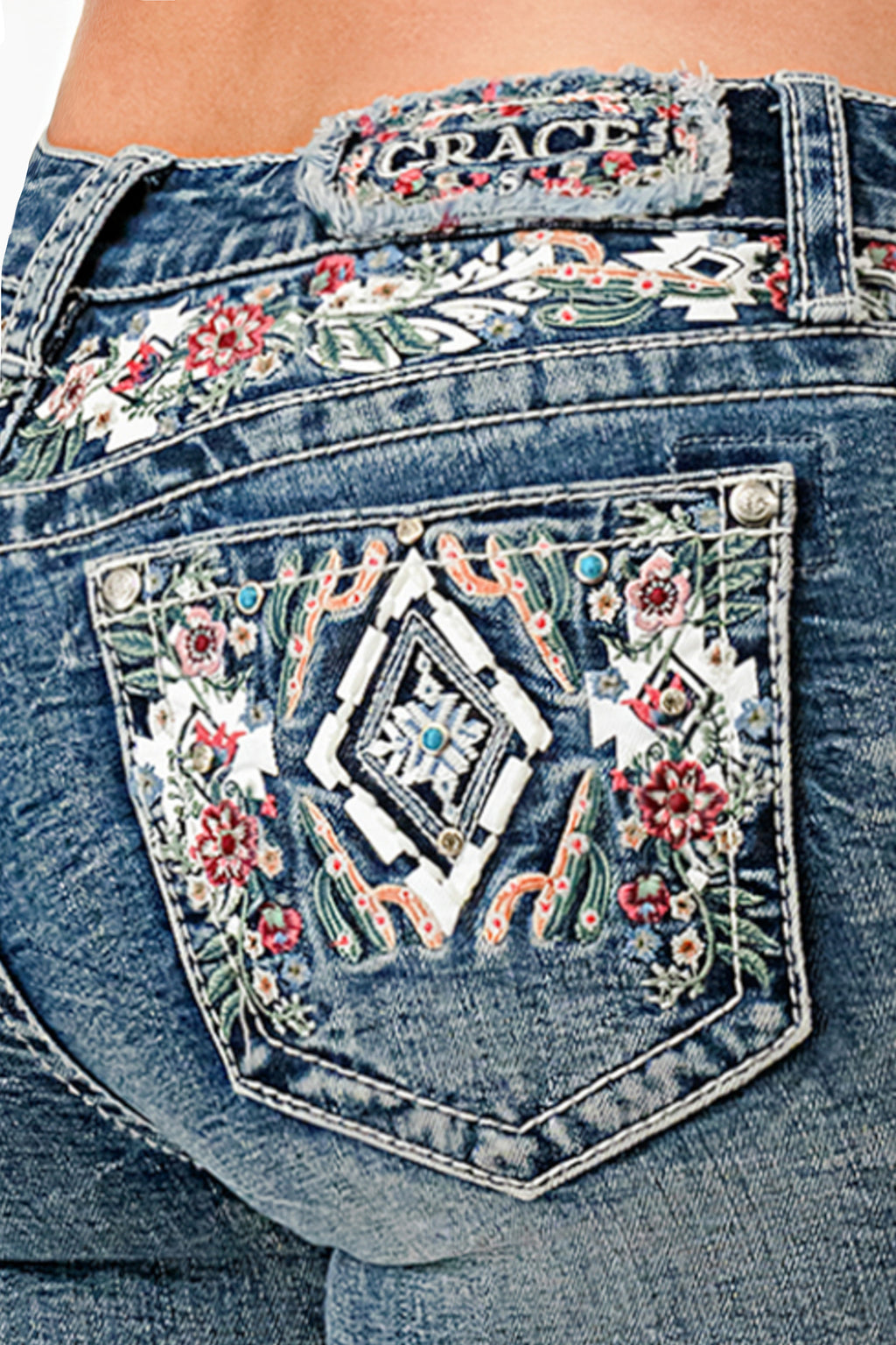 Western Flowers Rhinestone Embellished Jeans