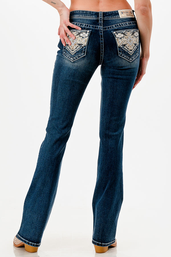 Aztec Modify Embroidery Mid Rise Bootcut Embroidered Jeans