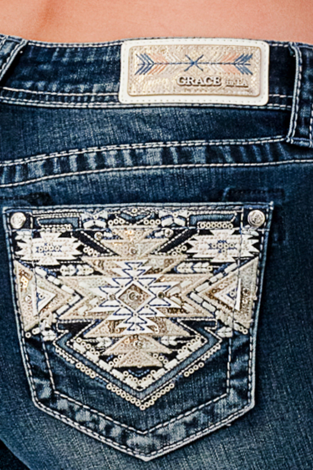 Aztec Modify Embroidery Mid Rise Bootcut Embroidered Jeans Grace in LA