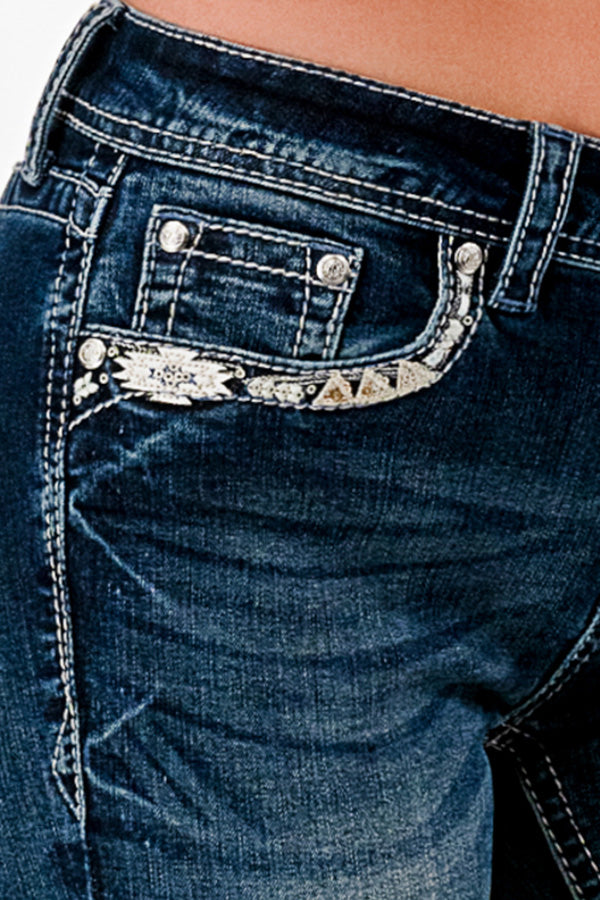 Aztec Modify Embroidery Mid Rise Bootcut Embroidered Jeans