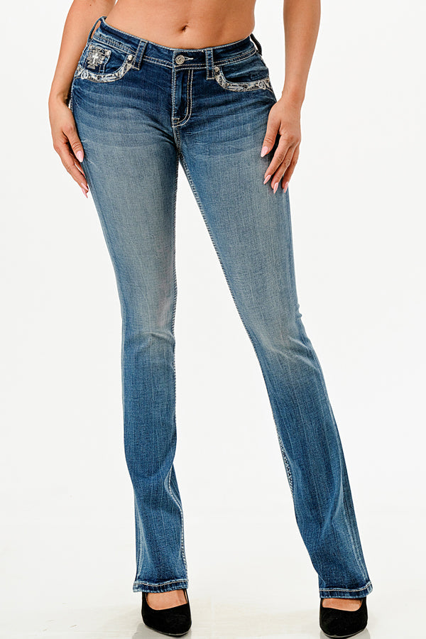 Four Corners Rodeo Embroidered Bootcut Jeans Grace in LA - Denim