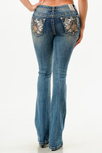 Western Mid Rise Women Bootcut Embroidered Jeans
