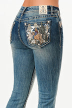Cowgirl in the Desert Mid Rise Bootcut Embroidered Jeans Grace in LA
