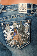 Cowgirl in the Desert Mid Rise Bootcut Embroidered Jeans Grace in LA