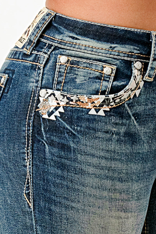 Cowgirl in the Desert Mid Rise Bootcut Embroidered Jeans