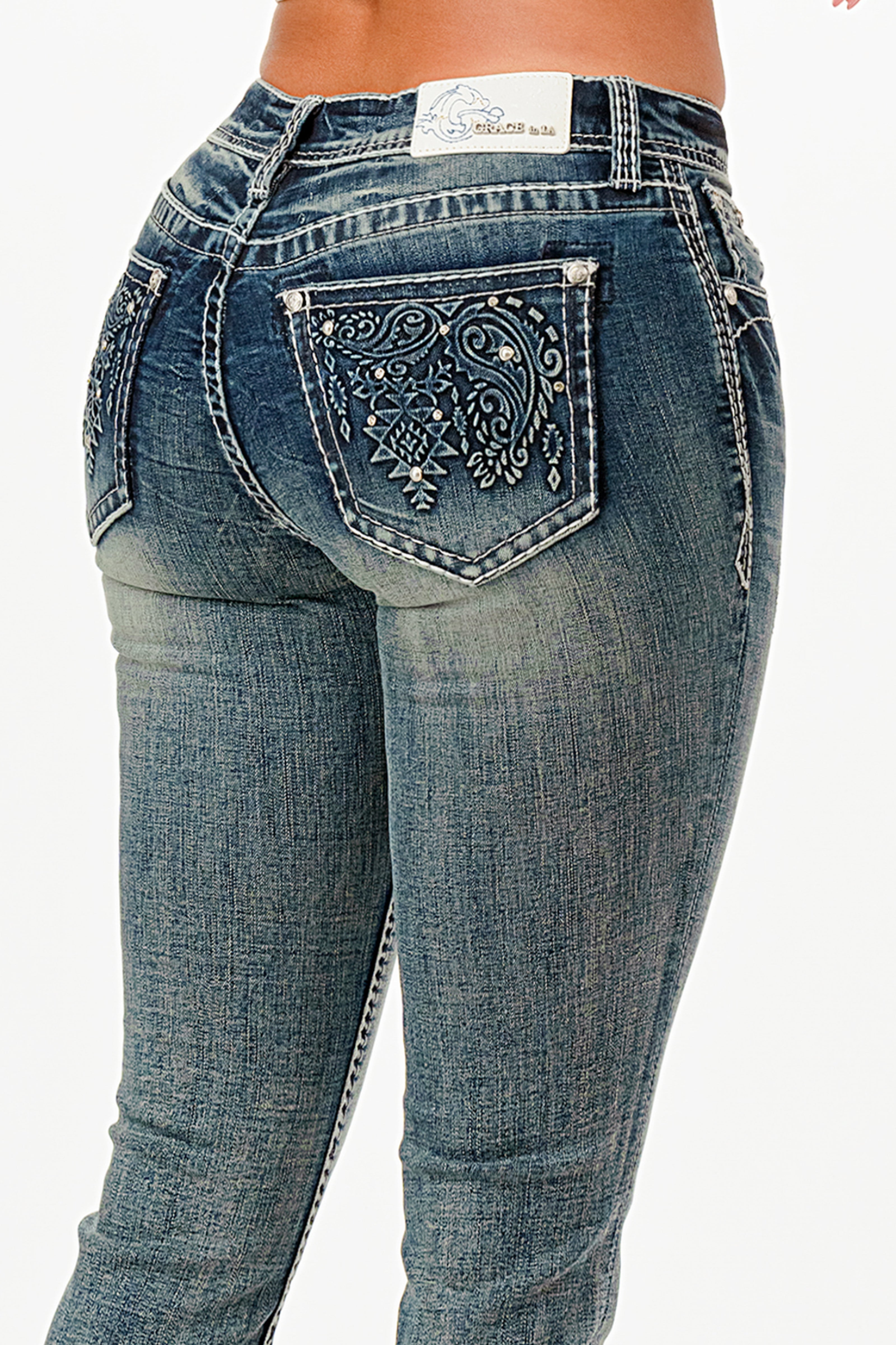 Paisley Embellished Rhinestone Jeans