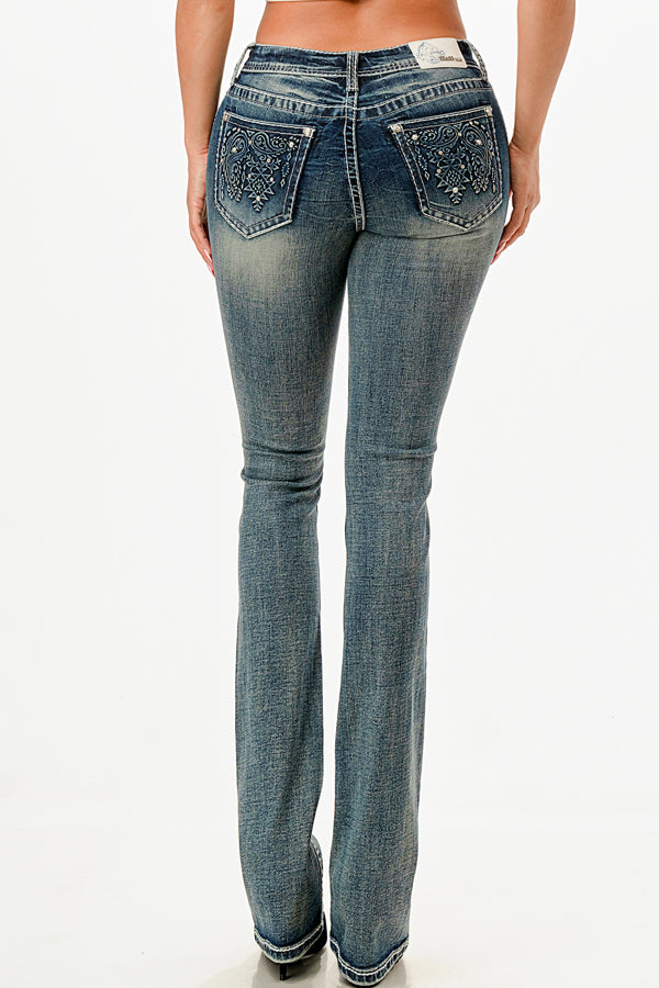 Paisley 3D Modify Mid Rise Embellished Women's Bootcut Jeans