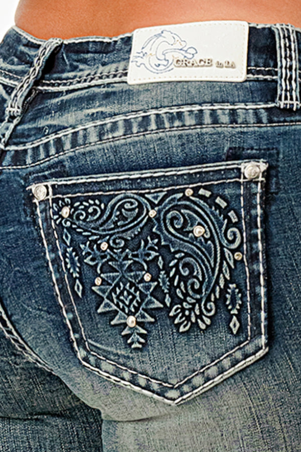 Paisley 3D Modify Mid Rise Embellished Women's Bootcut Jeans