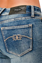 Double "G" Embroidered Mid Rise Bootcut Jeans