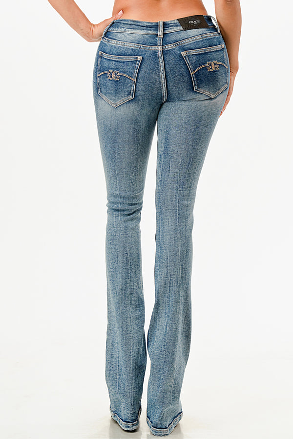 Double "G" Embroidered Mid Rise  Bootcut Jeans