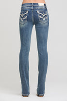 Grace in LA women's medium wash bootcut jeans, full-length back view with a classic bootcut silhouette
