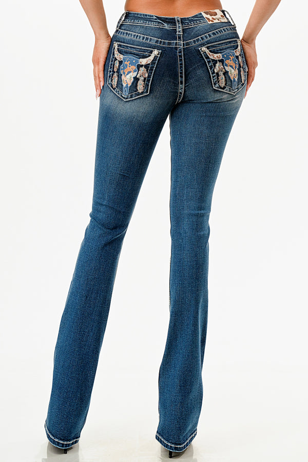 Steer Head Women Mid Rise Bootcut Jeans