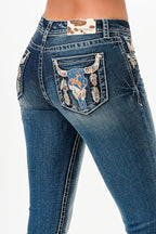 Steer Head Cowgirl Mid Rise Bootcut Jeans Grace in LA