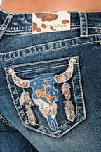 Steer Head Cowgirl Mid Rise Bootcut Jeans Grace in LA
