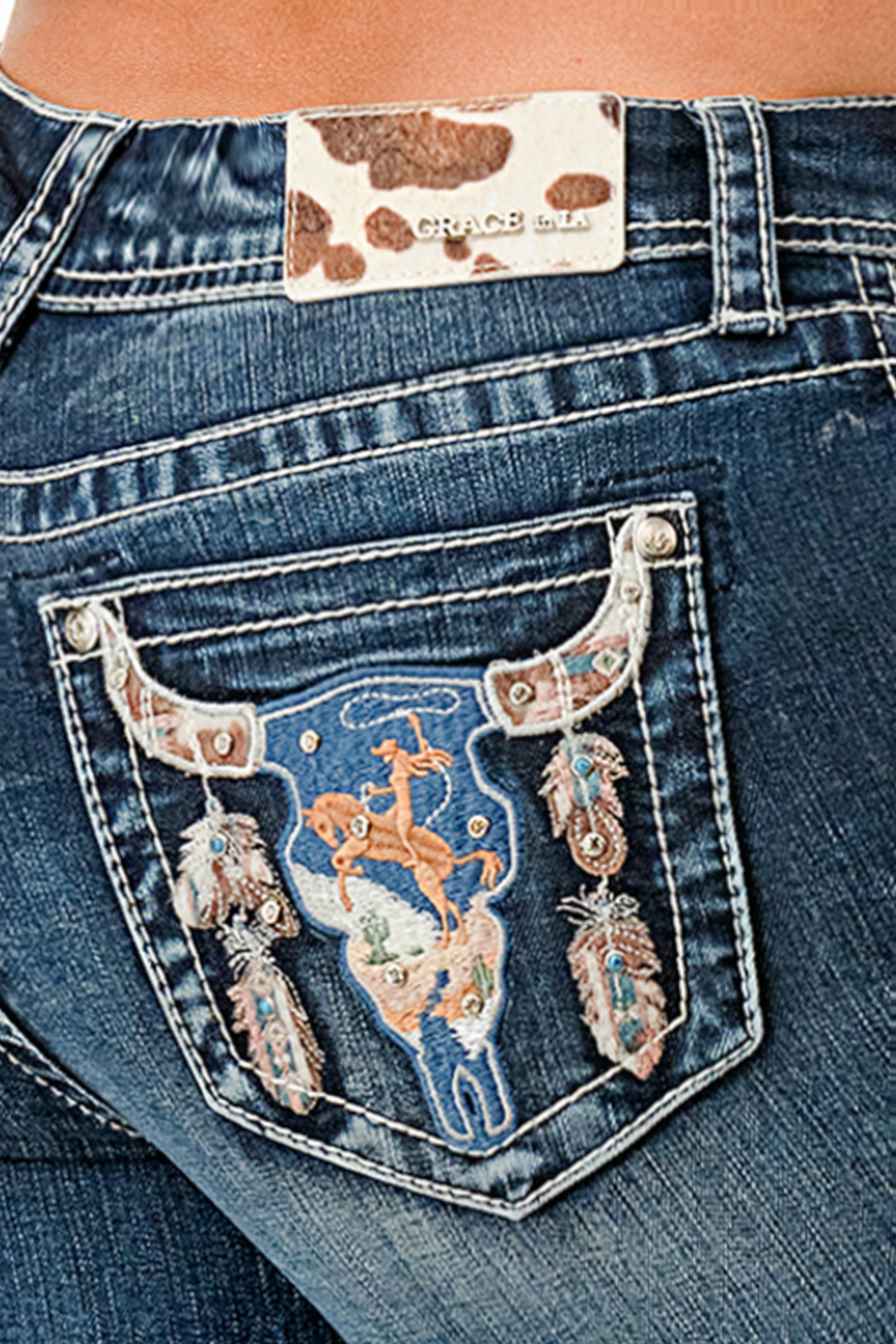Steer Head Cowgirl Mid Rise Bootcut Jeans Grace in LA