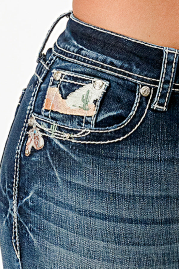 Steer Head Cowgirl Mid Rise Bootcut Jeans