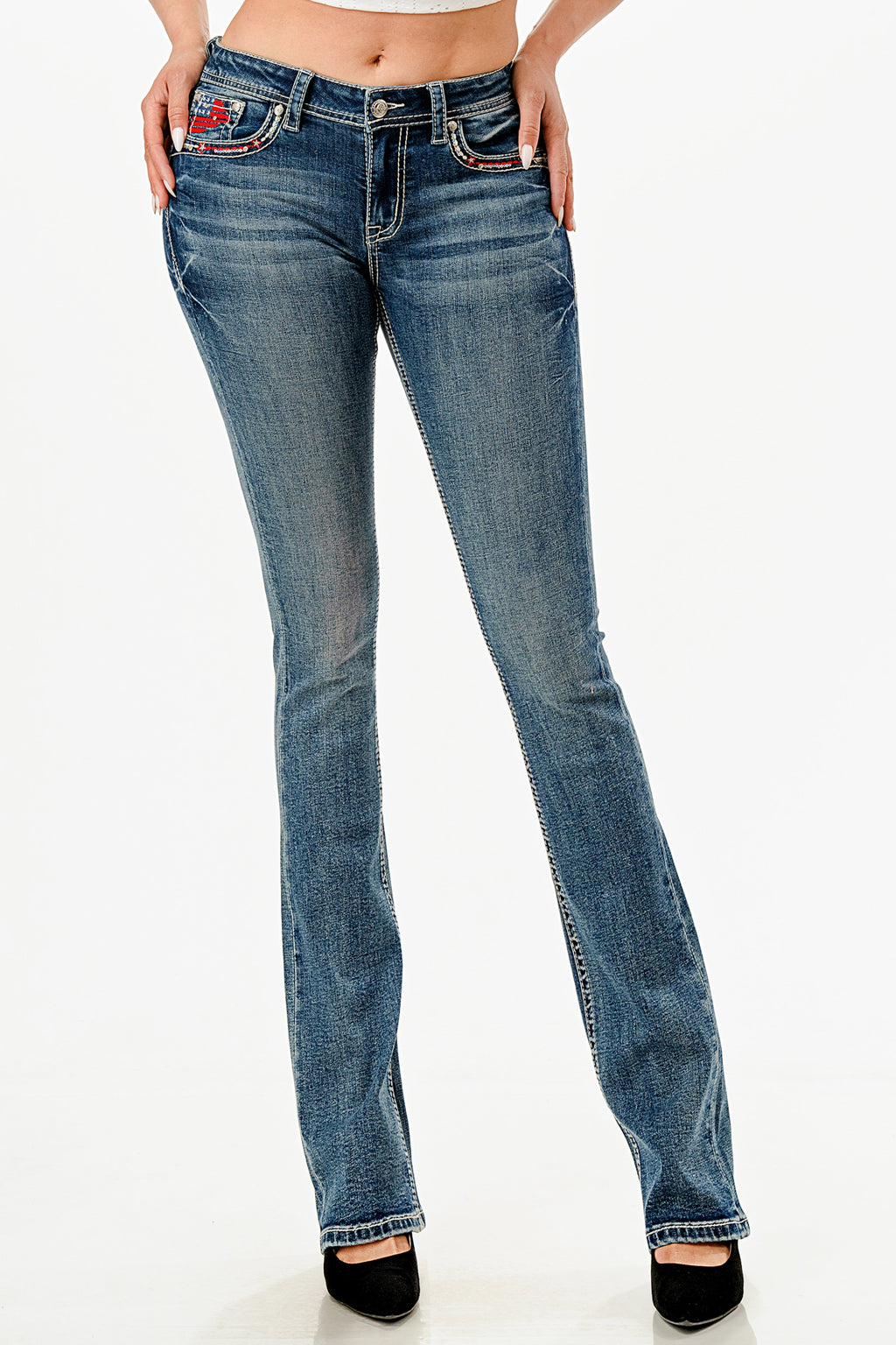 American Steer Head Embellished Bootcut Jeans Grace in LA - Denim