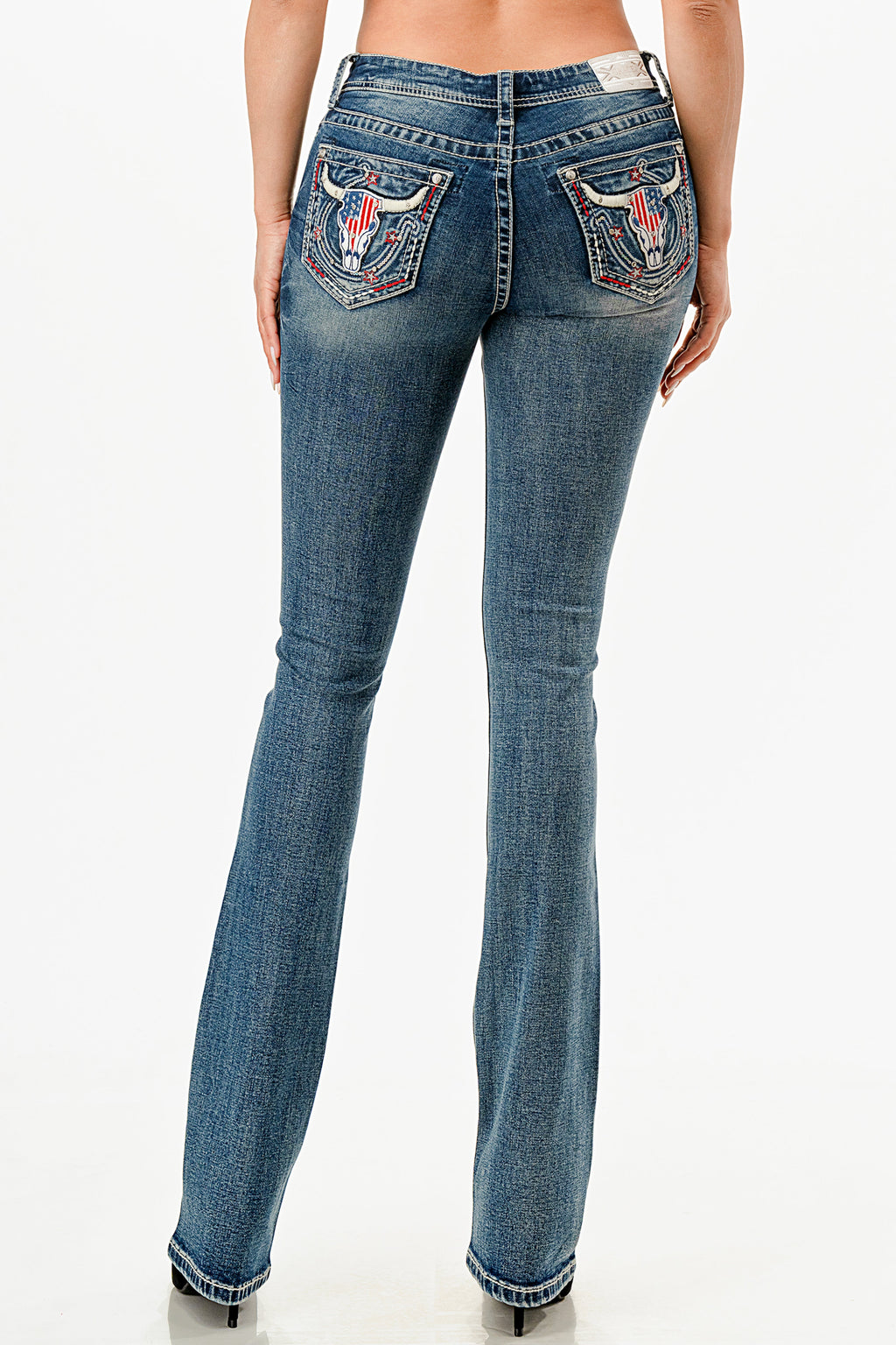 American Steer Head Embellished Bootcut Jeans Grace in LA - Denim
