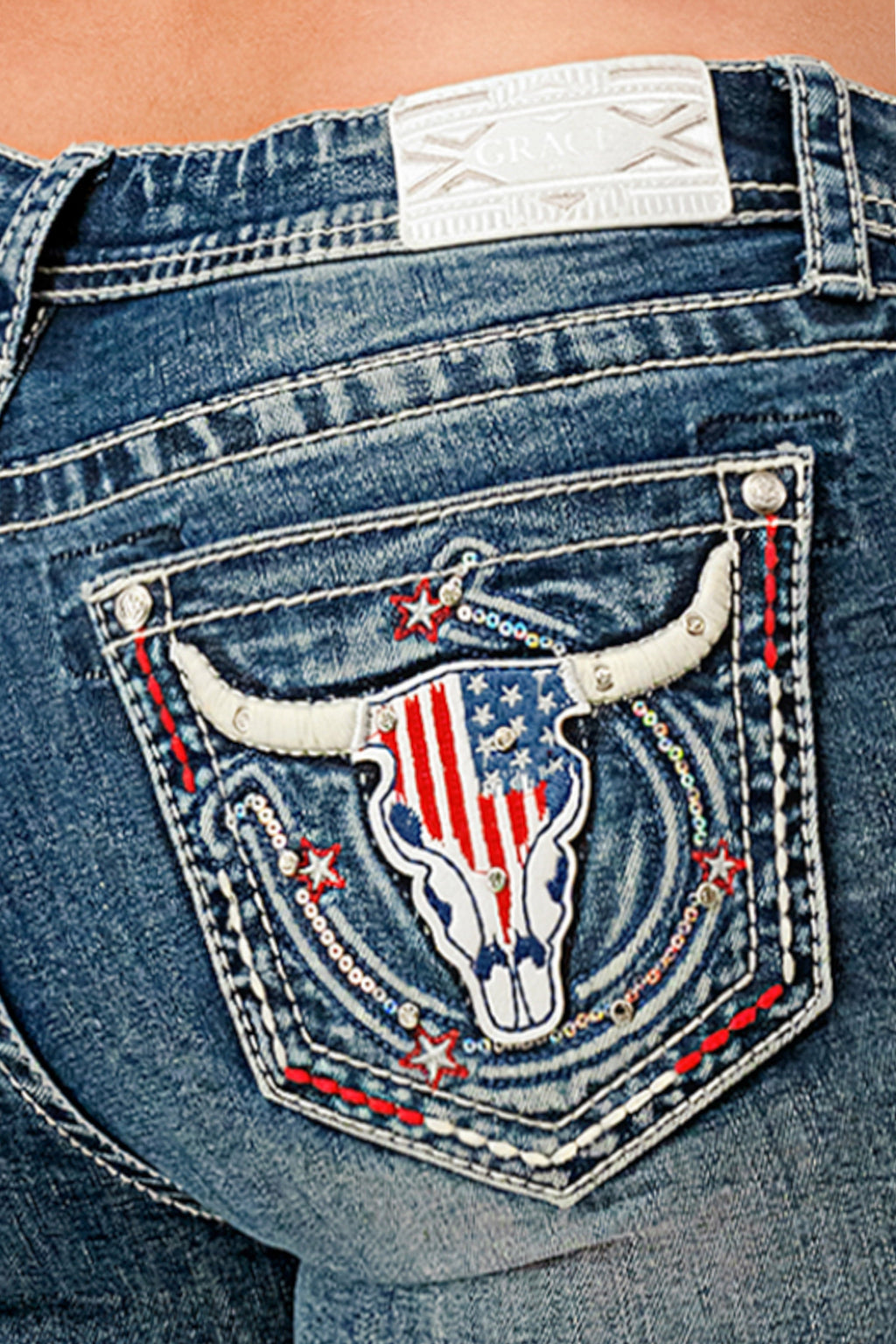 American Steer Head Embellished Bootcut Jeans Grace in LA - Denim