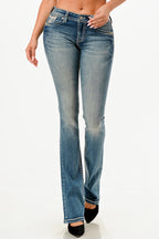 Steer Head Embroidery Mid Rise Bootcut Jeans