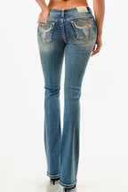 Steer Head Embroidery Mid Rise Bootcut Jeans