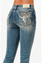 Steer Head Embroidery Mid Rise Bootcut Jeans Grace in LA - Denim