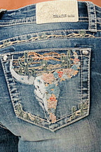 Steer Head Embroidery Mid Rise Bootcut Jeans Grace in LA - Denim