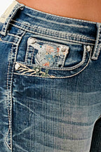 Steer Head Embroidery Mid Rise Bootcut Jeans