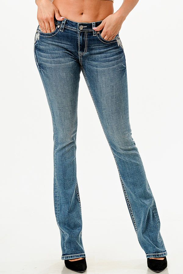 Aztec Modify Mid Rise Bootcut Embroidered Jeans