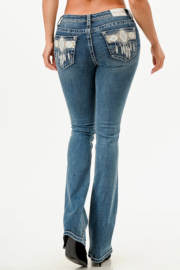Aztec Modify Mid Rise Bootcut Embroidered Jeans