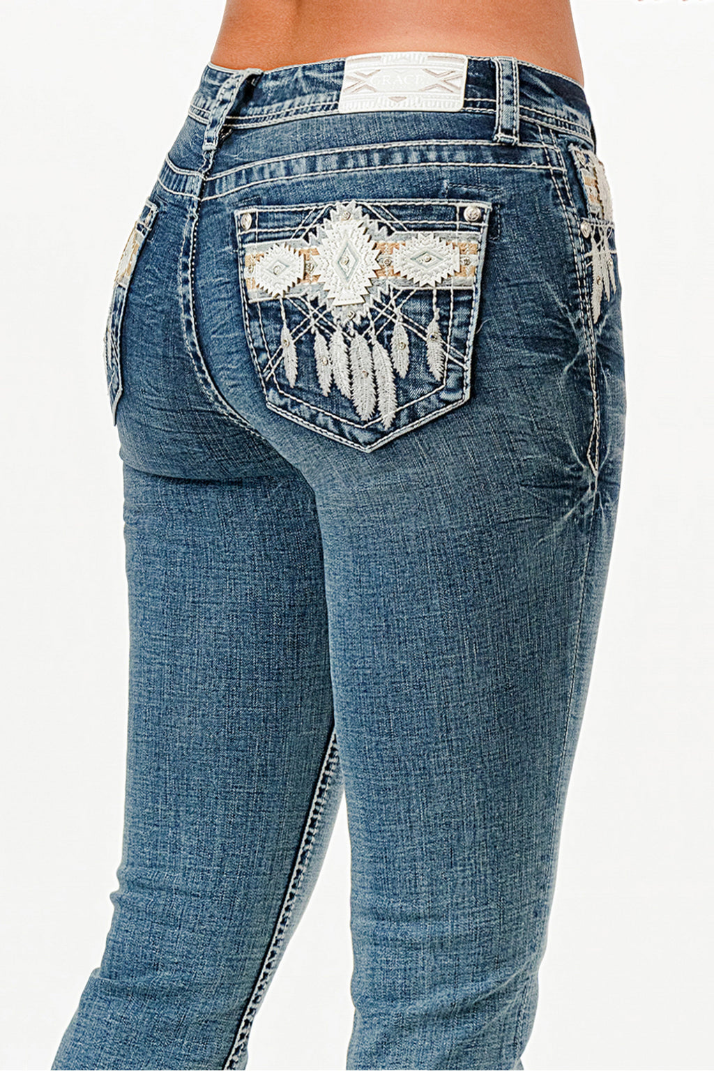 Aztec Modify Mid Rise Bootcut Embroidered Jeans Grace in LA