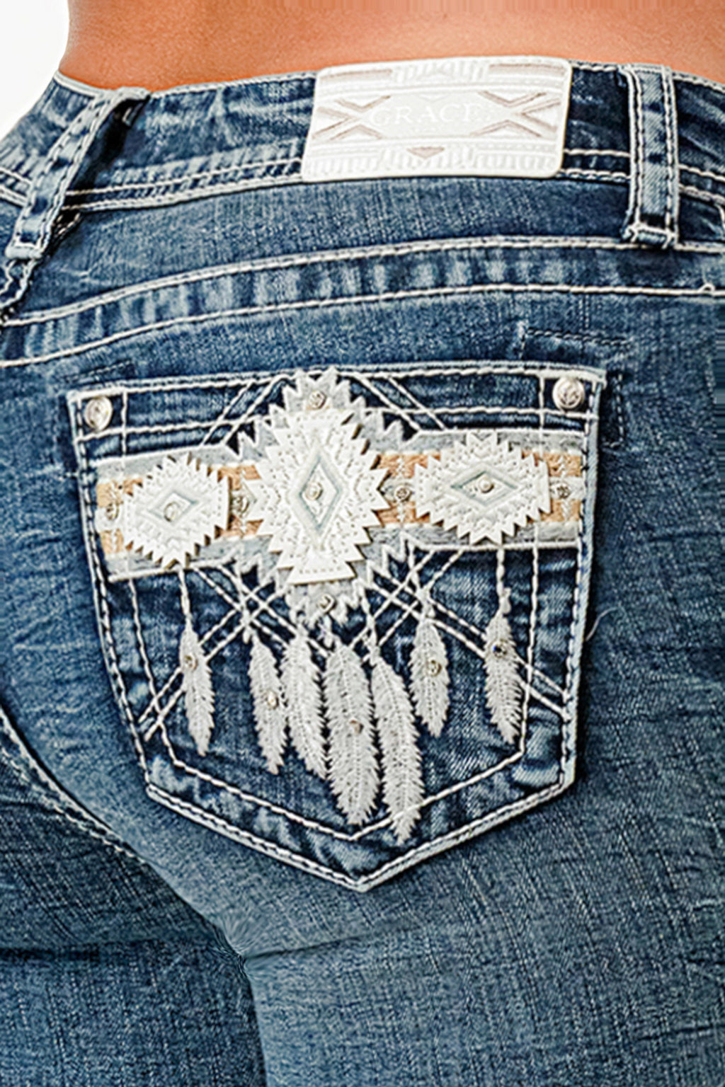 Aztec Modify Mid Rise Bootcut Embroidered Jeans Grace in LA