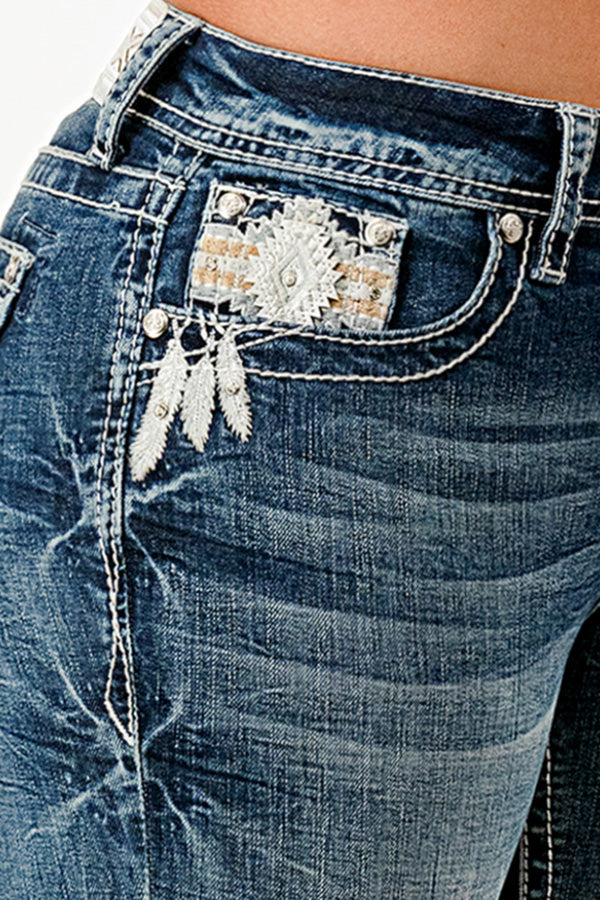 Aztec Modify Mid Rise Bootcut Embroidered Jeans