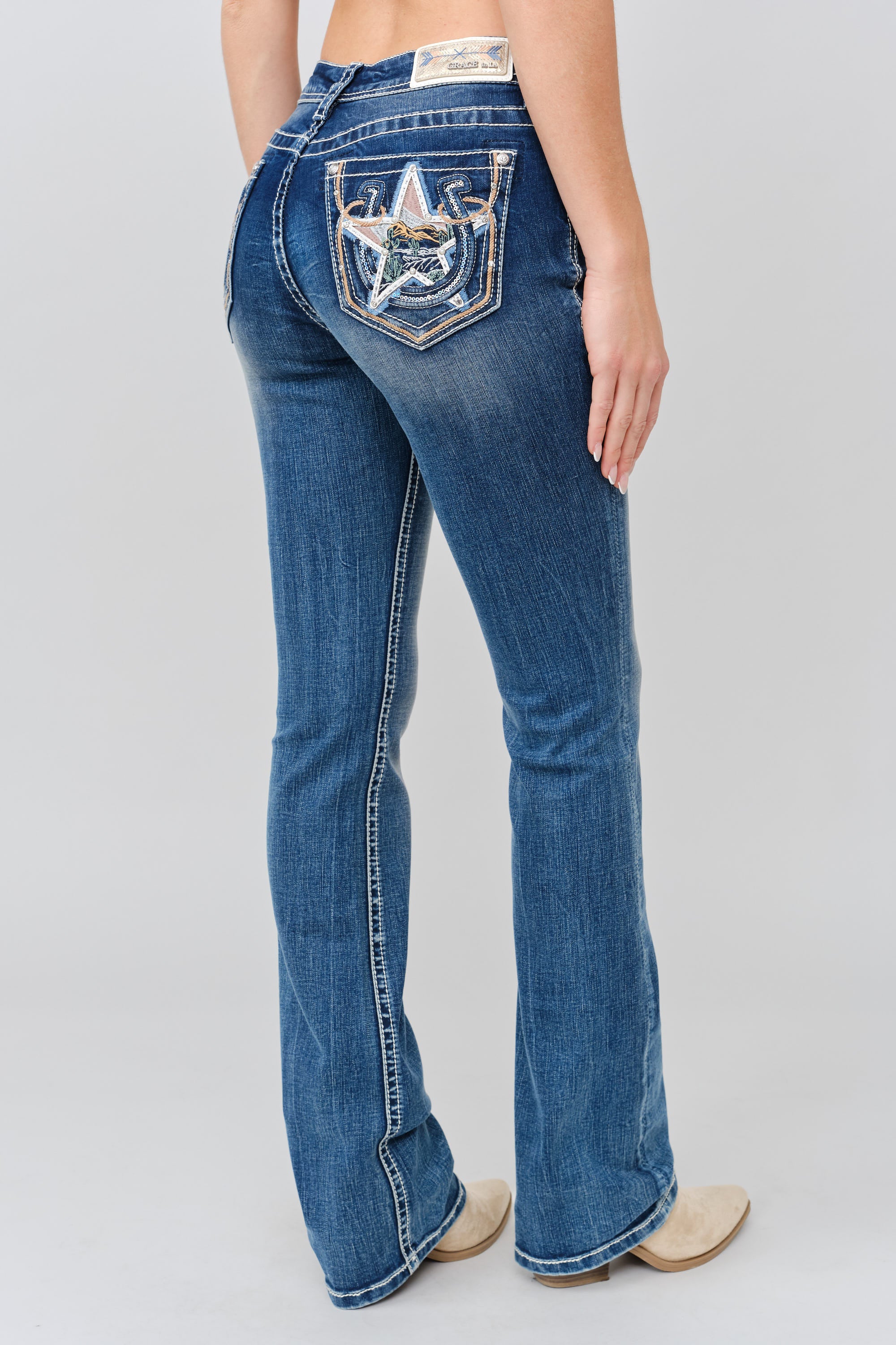 Horse Shoe Embroidered Bootcut Jeans for Women – Grace in LA